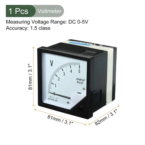 Vista 2 de YOKIVE Voltímetro de panel analógico, 6C2 DC 0-5 V, herramienta de medición de voltios, ideal para equipos de medición de pruebas de circuitos