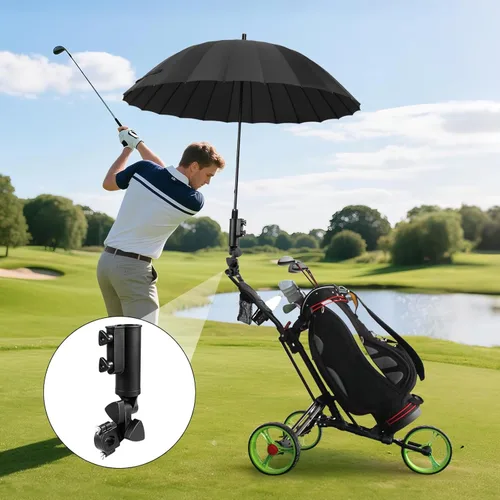 Vista 5 de Soporte para paraguas de carrito de golf – 2 piezas de soporte de paraguas resistente con doble perilla, ajustable a 180 grados, resistente al