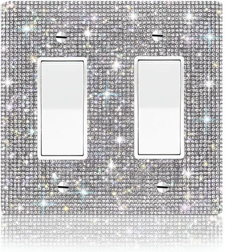 Vista 22 de Cubierta decorativa para interruptor de diamantes de imitación plateados brillantes, placa de pared de una sola banda