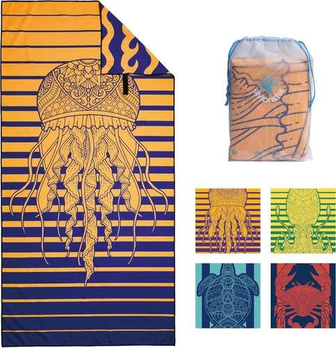 Vista 8 de 4Monster Toalla de playa de microfibra de secado rápido, toalla de viaje ligera súper absorbente para nadadores, toalla de camping sin arena