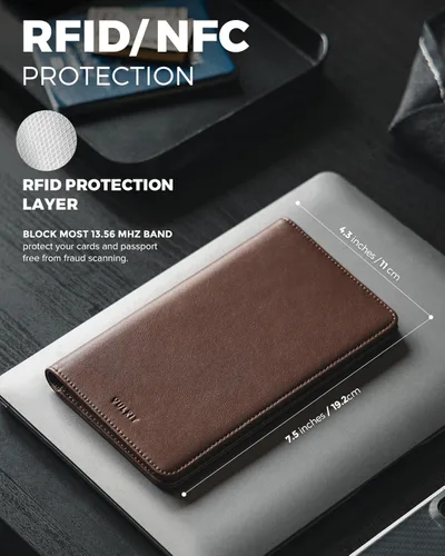 Vista 3 de VULKIT Cartera para pasaporte, cartera de viaje con bloqueo RFID para hombres y mujeres