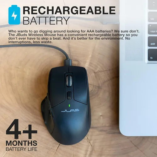 Vista 7 de JLab, JBuds, ratón inalámbrico, Bluetooth, dongle USB, multidispositivo