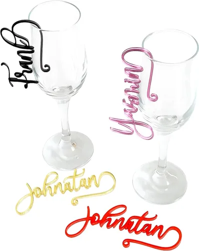 FranJohnsonHouse Dijes personalizados para copas de vino, etiquetas de nombre personalizadas, marcadores de bebidas de cóctel para vasos, ajustes de