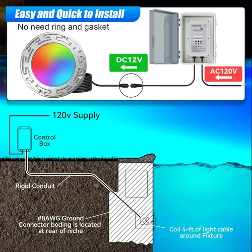 Vista 5 de 60Ft 6Inch WiFi Spa Led Pool Lights for Inground Pool with Triple Control (Remote/APP/Controller), 20W Muti-Color Changing Underwater Swimming Pool