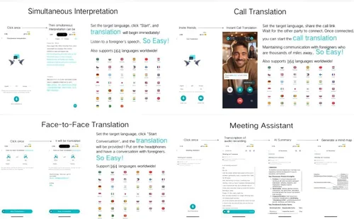 Vista 5 de Auriculares de traducción Bluetooth 4 en 1, traductor en tiempo real de 164 idiomas del mundo/no requiere suscripción; graves potentes+respuesta