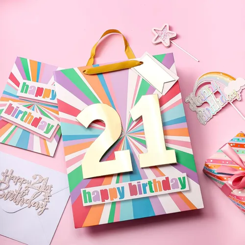 Vista 7 de WRAPAHOLIC Bolsa de regalo de cumpleaños grande de 13 pulgadas con tarjeta y papel de seda - 16 cumpleaños Feliz cumpleaños número 16
