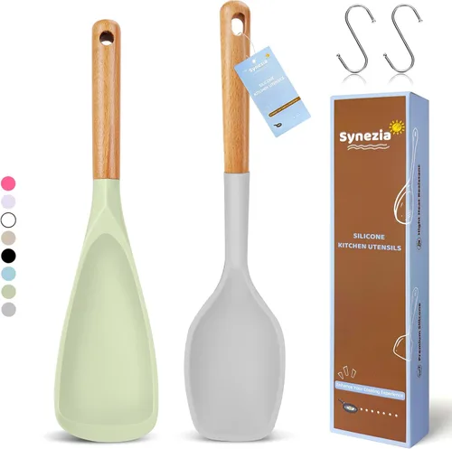 Vista 12 de Juego de cucharas de cocina de silicona grandes, 2 cucharas de servir resistentes al calor, espátula antiadherente multifunción para mezclar