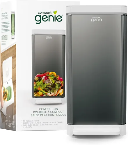 Vista 13 de Contenedor de compost de cocina, negro de acero inoxidable grande, 3.6 galones, compostaje sin olor para interiores, manos libres, piezas lavables