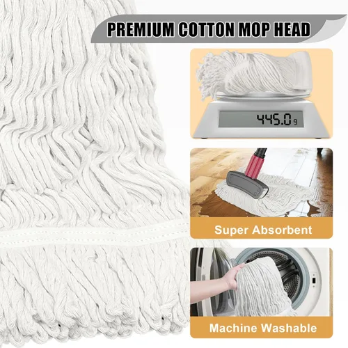 Vista 4 de Trapeadores comerciales para limpieza de suelos, trapeador húmedo resistente con mango largo para azulejos de madera dura, cabezal de algodón