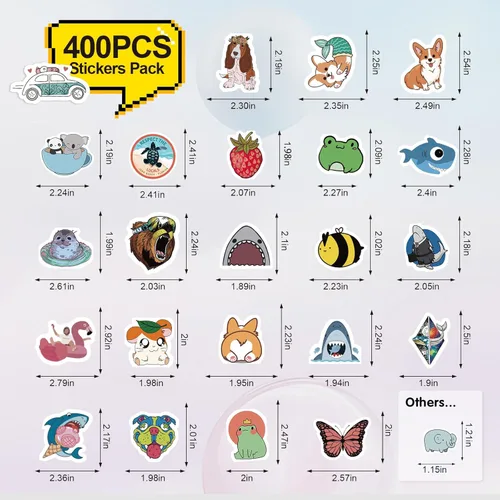 Vista 2 de Arme Paquete de 400 piezas de calcomanías de animales, calcomanías lindas de animales impermeables, calcomanías de mascotas para niños pequeños