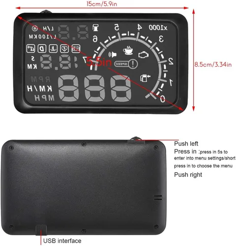 Vista 2 de HUD - Velocímetro de pantalla frontal para automóvil con OBDII EUOBD, velocímetro digital universal de 5.5 pulgadas, alarma de sobrevelocidad