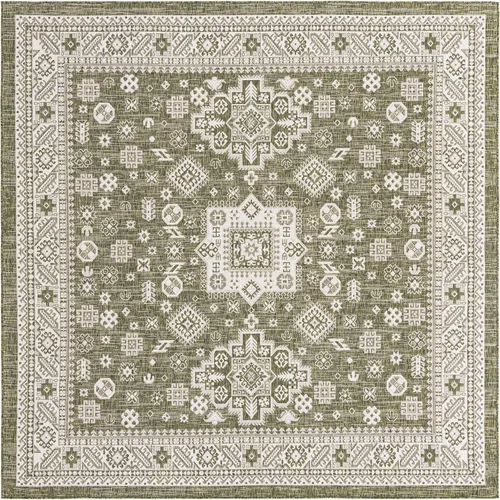 Vista 73 de Unique Loom Outdoor Aztec Collection Alfombra de área - Chalca (10 pies, redonda, azul/marfil)