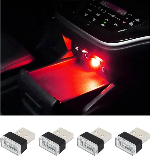 Vista 10 de Augeny 4 PCS Lámpara de Atmósfera Interior de Coche LED USB, Luz Nocturna Decorativa Enchufable USB, Kit de Iluminación Ambiental Portátil