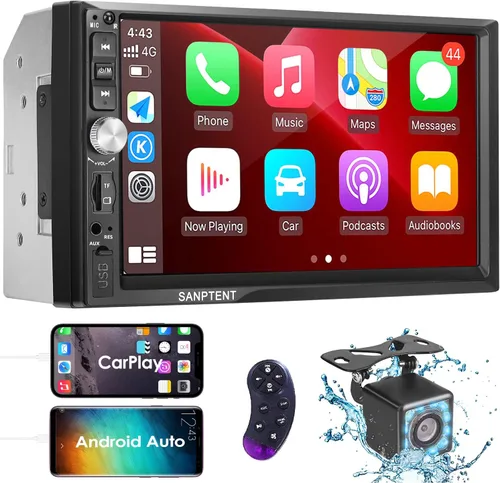 Radio estéreo de coche doble DIN compatible con Apple Carplay y Android Auto, pantalla táctil HD de 7 pulgadas con control de voz, Mirror Link,