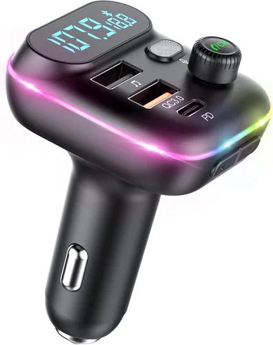 Transmisor FM Bluetooth mejorado con robot VR para coche, adaptador inalámbrico Bluetooth 5.0 FM para coche con puertos USB duales, compatible con