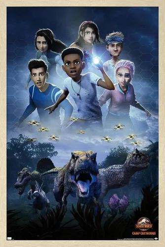 Vista 7 de Trends International Jurassic World: Camp Cretaceous - Póster de pared de una hoja, 14.72 x 22.37 pulgadas, versión enmarcada de madera de granero
