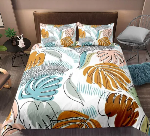 Vista 2 de Juego de funda de edredón tropical, súper suave, estampado de hojas de palma tropicales hawaianas, juego de funda de edredón de diseño único