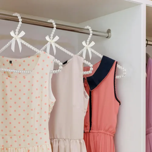 Vista 6 de Percha de perlas de plástico para trajes, perchas sin rastro, colgadores de ropa de secado de aire, colgador de vestido de novia, perchas