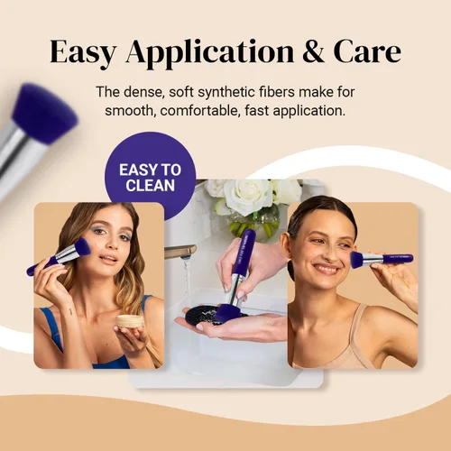 Vista 29 de Keshima Brocha de base plana Kabuki – Brocha de base prémium para maquillaje líquido, crema y polvo, pulido, mezcla y cara (tamaño regular, blanco)