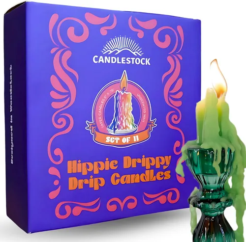 Vista 16 de Candlestock Hippie Drippy - Velas de goteo – Paquete de 11 velas cónicas de goteo – Velas de fusión de botella de vino (1 de cada color)