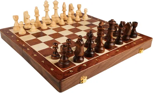 Juego de ajedrez de 15 x 15 pulgadas, juego de ajedrez de madera de nogal con incrustaciones con tablero de ajedrez plegable, piezas de ajedrez