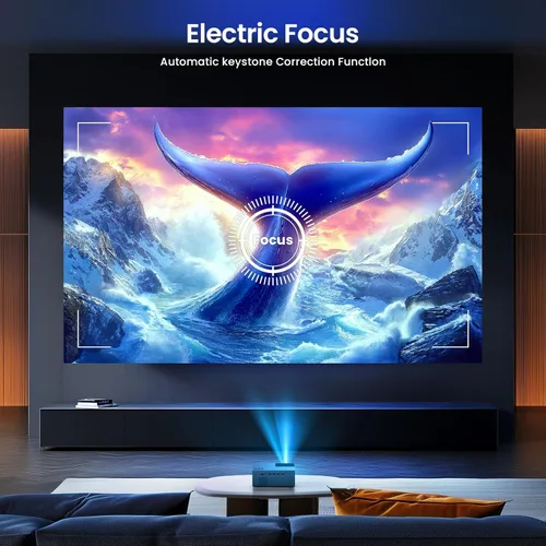 Vista 2 de Proyector con WiFi6 y Bluetooth 5.3 - [Enfoque eléctrico] Proyector y pantalla de películas al aire libre, proyector portátil inteligente YOWHICK