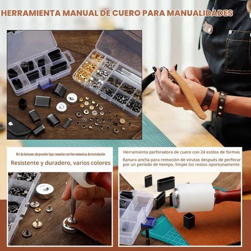 Vista 6 de Kit de herramientas de trabajo de cuero Kit de herramientas de cuero con caja de almacenamiento de doble capa