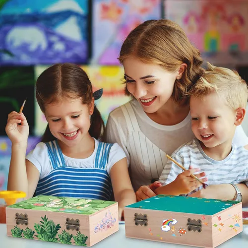 Vista 6 de Tuanse 12 cajas de madera sin terminar con tapa con bisagras, pequeña artesanía sin pintar, caja de almacenamiento rectangular de regalo del tesoro