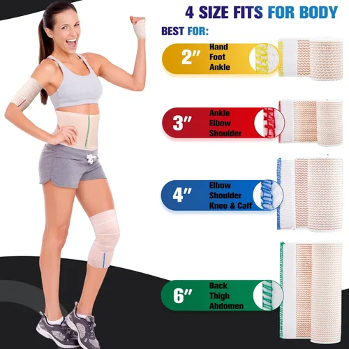 Vista 4 de Vendaje elástico de 2 pulgadas, paquete de 12 unidades, vendaje de compresión para tobillo, codo, rodilla, hombro, barriga, cuerpo, soporte