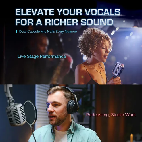 Vista 6 de CAROL CLM-101 Micrófono profesional vintage con cable – Supercardioide dinámico con cápsulas de micrófono dual para canto, karaoke y escenario
