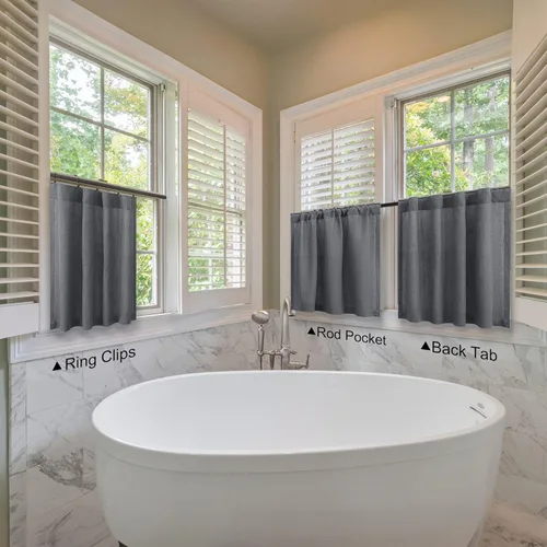 Vista 7 de DANCURTON Cortinas de cocina y cafetería de 24 pulgadas de largo, 2 paneles con pestaña trasera y bolsillo, cortinas cortas de lino con filtrado