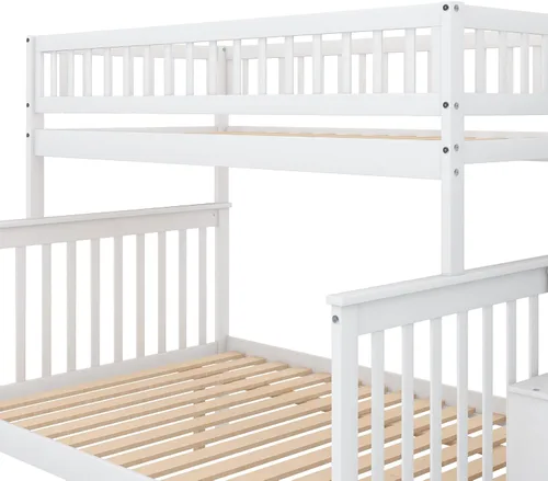 Vista 45 de Harper & Bright Designs Litera de tamaño matrimonial sobre matrimonial con 3 cajones, litera de madera maciza con almacenamiento y riel