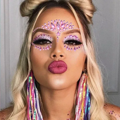 Vista 3 de 6 hojas de joyas para la cara, gemas para la cara, diamantes de imitación autoadhesivos para maquillaje, accesorios para disfraces de festivales