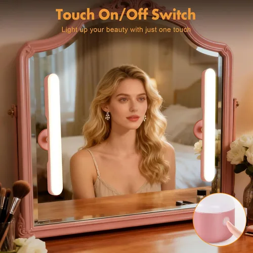 Vista 3 de Juego de 2 luces inalámbricas de maquillaje para espejo, barra de luz LED recargable para espejo de baño con 3 CCT regulables, luz inalámbrica