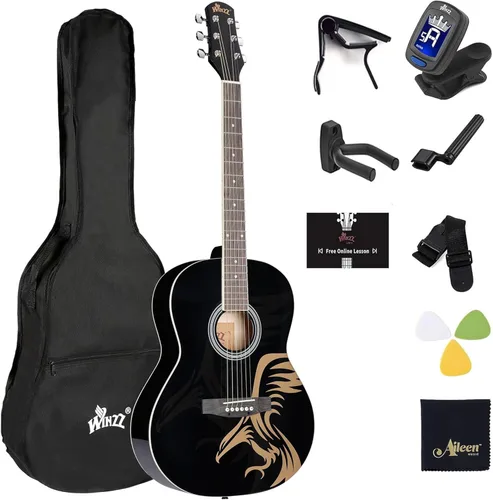 Vista 12 de Guitarra acústica de concierto WINZZ AF227A de 39 pulgadas con kit completo, enredadera delicada