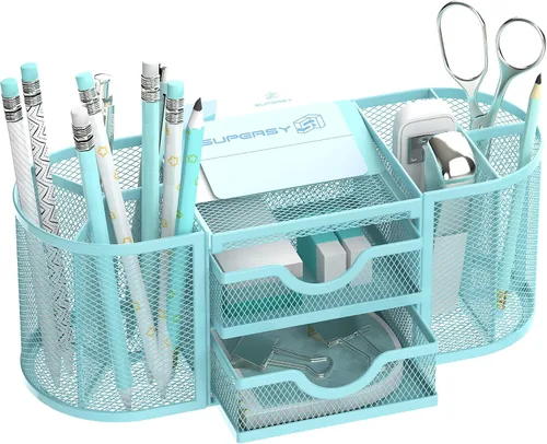 Organizador de escritorio de malla, organizadores de escritorio y accesorios, soporte para bolígrafos con cajones, soporte para lápices para