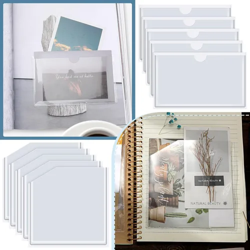 Vista 4 de Junkin 10 bolsillos adhesivos para planificadores, bolsillos para tarjetas de índice, accesorios de planificador, carpeta autoadhesiva