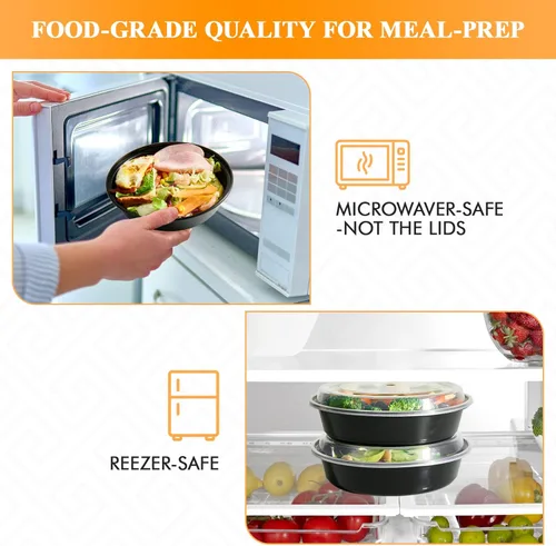 Vista 6 de MUCHII Paquete de 50 recipientes de preparación de comidas, cuencos redondos de plástico desechables de 24 onzas con tapas, aptos para microondas