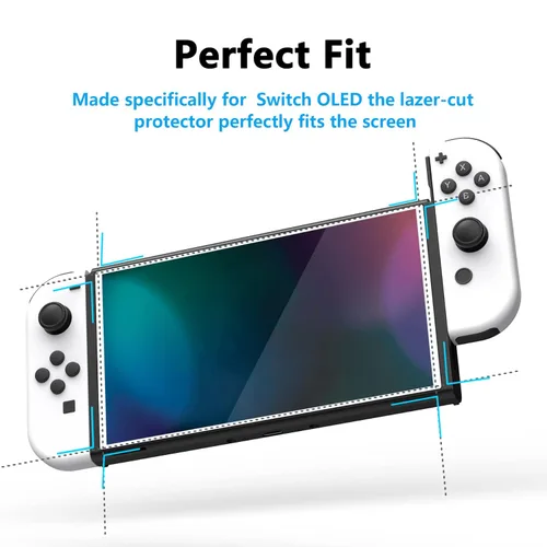 Vista 6 de PlayVital Protector de pantalla de vidrio templado con borde blanco para Nintendo Switch OLED, película protectora transparente HD transparente