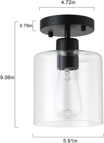 Vista 5 de Lámpara de techo semiempotrada moderna negra, lámpara de techo rústica para armario, pasillo, entrada, acabado negro mate (paquete de 1)