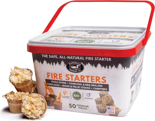 Superior Trading - Cápsulas de arranque de fuego en cubo de plástico, iniciadores de fuego para fogatas, barbacoa, parrilla, hoguera, estufa de leña