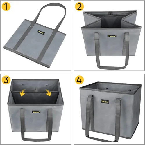 Vista 7 de BALEINE Paquete de 3 bolsas reutilizables para comestibles, bolsas de compras plegables para comestibles con parte inferior reforzada y asas