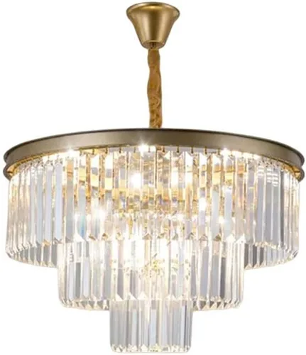 Vista 3 de Lámpara colgante de cristal de 24 pulgadas, moderna lámpara de araña de 3 niveles dorada de montaje empotrado cerca de luces de techo para sala