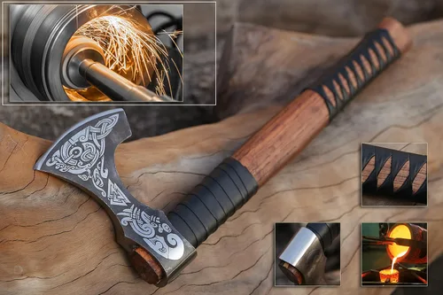Vista 4 de Hacha Vikinga – Mango de Palisandro de 19 Pulgadas con Funda de Cuero, Hachas de Lanzamiento y Tomahawks, Hacha para Dividir Madera, Bushcraft - ERIK