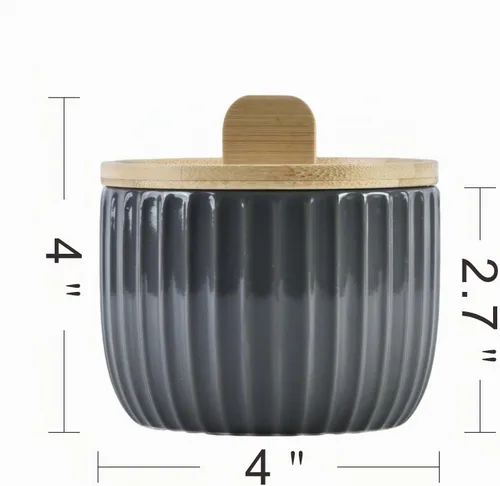 Vista 2 de Recipiente de sal con tapa de bambú, cuencos de cerámica de gran capacidad de 14 onzas, caja de pimienta, recipiente de condimentos de esmalte Negro