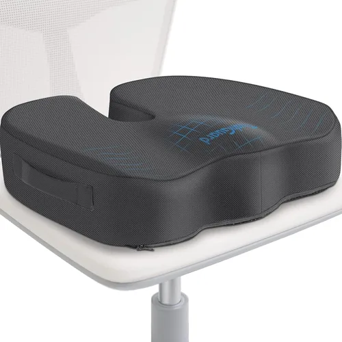 Vista 13 de Cojín de asiento para silla de oficina, automóvil, espuma viscoelástica, color negro, grande