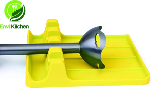 Vista 7 de Soporte para cuchara de silicona, soporte grande para utensilios de cocina con paredes de almohadilla de goteo, múltiples soportes para cucharas