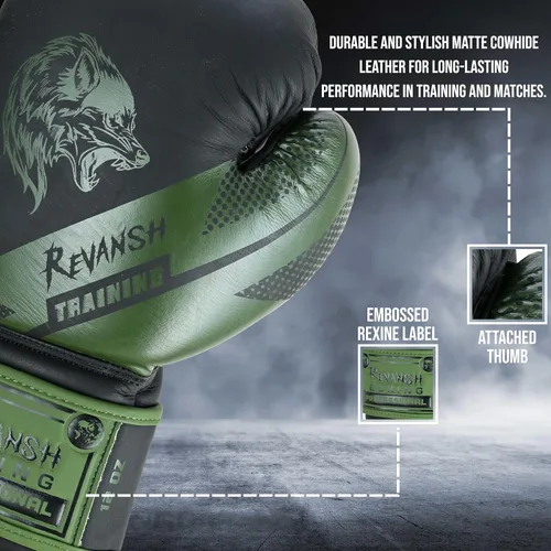 Vista 4 de Revansh Boxing Gloves Premium Matte Cowhide Leather Gloves for Boxing, MMA, Muay Thai, Kickboxing, Durable, Comfortable, Protective Gloves for