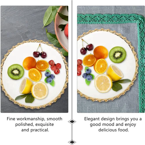 Vista 9 de Hemoton Plato blanco de cerámica con borde dorado: platos redondos de sushi bandeja para servir ensalada de postre bandeja de porcelana europea