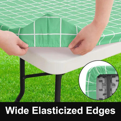 Vista 45 de Mantel rectangular, manteles de plástico elásticos ajustables con parte trasera de franela para mesas de 4 pies, manteles de vinilo impermeables